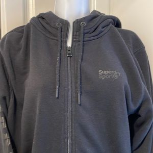 Superdry Sport Black Hoodie Large Long Logo Sleeves Full Zip